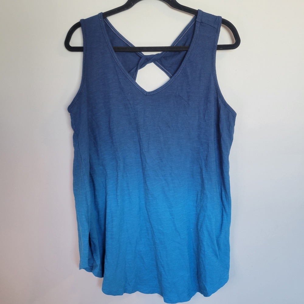 Terra & Sky Womens 0X (14W) Blue Ombre Twist Back Cotton Tank Top